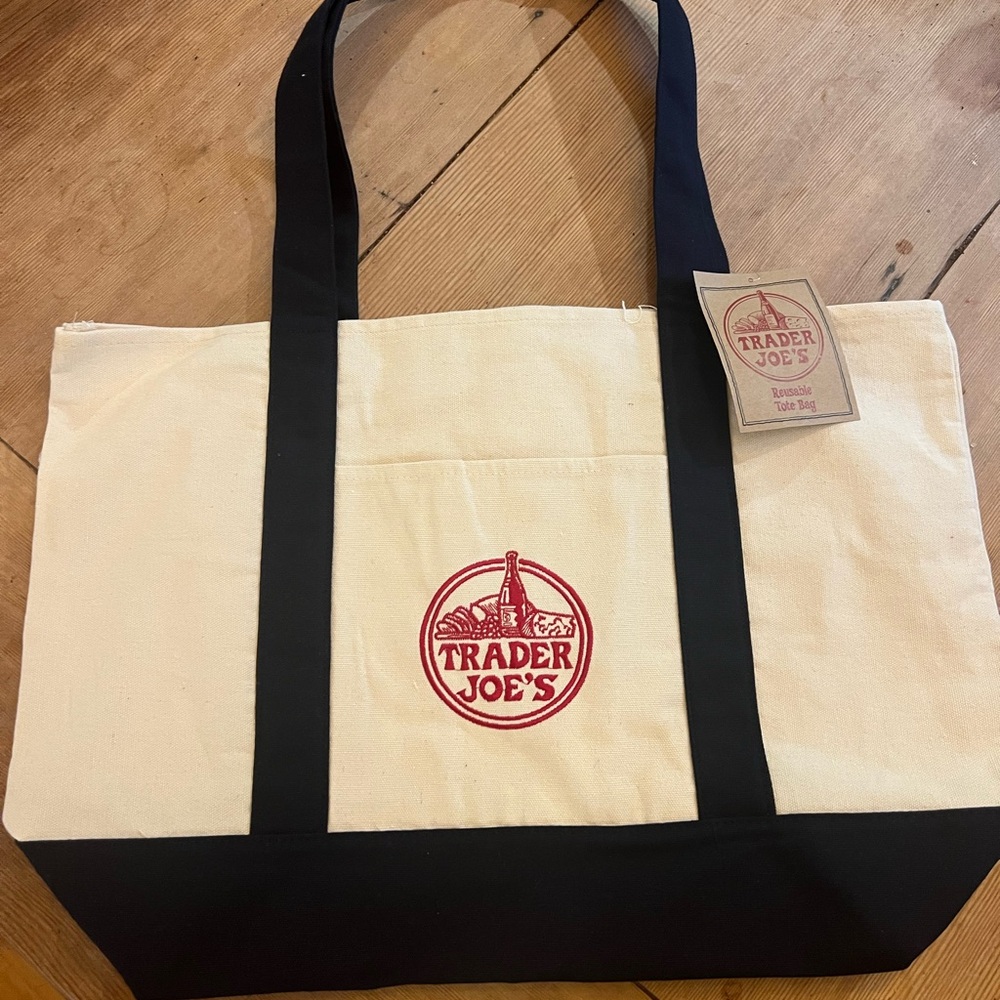 Trader Joe's Cream and Navy Tote Bag
